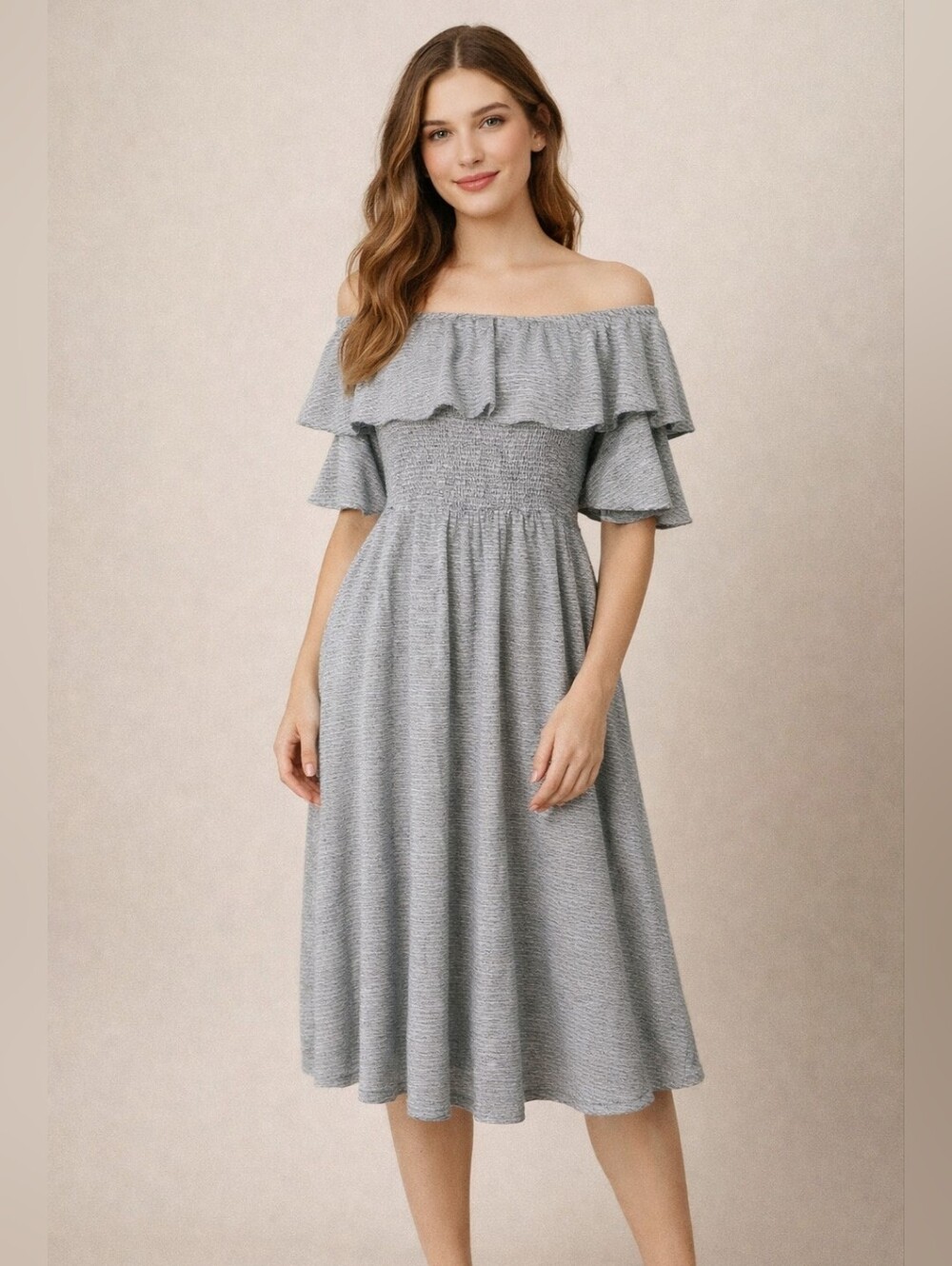 Striped womens gray white Summer Beach dress